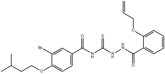 N-({2-[2-(allyloxy)benzoyl]hydrazino}carbonothioyl)-3-bromo-4-(3-methylbutoxy)benzamide Structure