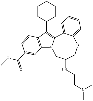 甲基 14-环己基-7-((2-(二甲氨基)乙基)氨基)-7,8-二氢-6H-苯并[2,3][1,5]噁氮杂辛环并[5,4-A]吲哚-11-甲酸基酯 结构式