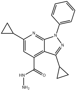 3,6-二环丙基-1-苯基-1H-吡唑并[3,4-B]吡啶-4-碳酰肼, 886496-03-3, 结构式