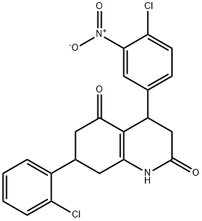 4-(4-chloro-3-nitrophenyl)-7-(2-chlorophenyl)-1,3,4,6,7,8-hexahydroquinoline-2,5-dione Struktur