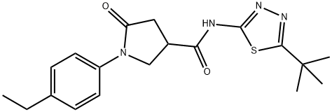 N-(5-tert-butyl-1,3,4-thiadiazol-2-yl)-1-(4-ethylphenyl)-5-oxopyrrolidine-3-carboxamide,887674-63-7,结构式