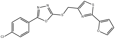 2-(4-chlorophenyl)-5-[[2-(furan-2-yl)-1,3-thiazol-4-yl]methylsulfanyl]-1,3,4-oxadiazole Structure