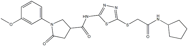 N-[5-[2-(cyclopentylamino)-2-oxoethyl]sulfanyl-1,3,4-thiadiazol-2-yl]-1-(3-methoxyphenyl)-5-oxopyrrolidine-3-carboxamide,894043-51-7,结构式