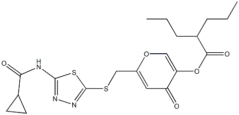 [6-[[5-(cyclopropanecarbonylamino)-1,3,4-thiadiazol-2-yl]sulfanylmethyl]-4-oxopyran-3-yl] 2-propylpentanoate Structure