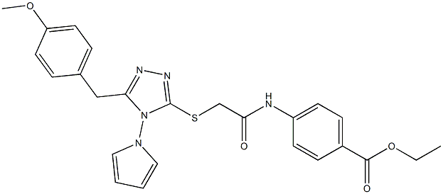 ethyl 4-[[2-[[5-[(4-methoxyphenyl)methyl]-4-pyrrol-1-yl-1,2,4-triazol-3-yl]sulfanyl]acetyl]amino]benzoate Structure