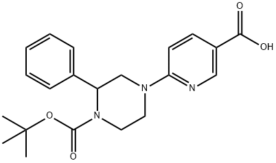6-{4-[(TERT-ブチルトキシ)カルボニル]-3-フェニルピペラジン-1-イル}ピリジン-3-カルボン酸 化学構造式
