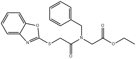 ethyl N-[(1,3-benzoxazol-2-ylsulfanyl)acetyl]-N-benzylglycinate 化学構造式