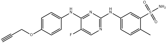 Benzenesulfonamide,5-[[5-fluoro-4--[[4-(2-propyn-1-yloxy)phenyl]amino]-2-pyrimidinyl]amino]-2-methyl- 化学構造式