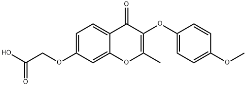 2-{[3-(4-methoxyphenoxy)-2-methyl-4-oxo-4H-chromen-7-yl]oxy}acetic acid Struktur