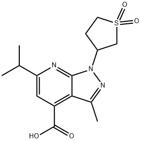 1-(1,1-Dioxo-tetrahydro-1l6-thiophen-3-yl)-6-isopropyl-3-methyl-1H-pyrazolo[3,4-b]pyridine-4-carboxylic acid,930482-04-5,结构式