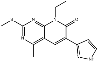 8-ethyl-4-methyl-2-methylsulfanyl-6-(1H-pyrazol-5-yl)pyrido[2,3-d]pyrimidin-7-one Struktur