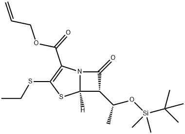 (5R,6S)-烯丙基 6-((R)-1-((叔-丁基二甲基甲硅烷基)氧代)乙基)-3-(乙硫基)-7-氧亚基-4-硫杂-1-氮杂二环[3.2.0]庚-2-烯-2-甲酸基酯, 93603-75-9, 结构式