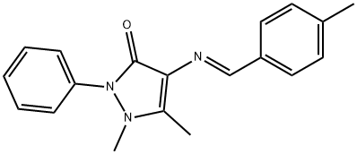 (E)-1,5-dimethyl-4-((4-methylbenzylidene)amino)-2-phenyl-1,2-dihydro-3H-pyrazol-3-one 结构式