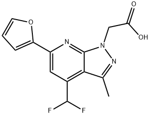 2-(4-(二氟甲基)-6-(呋喃-2-基)-3-甲基-1H-吡唑并[3,4-B]吡啶-1-基)乙酸, 937607-10-8, 结构式