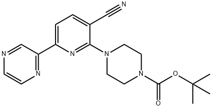 tert-butyl 4-[3-cyano-6-(pyrazin-2-yl)pyridin-2-yl]piperazine-1-carboxylate 化学構造式