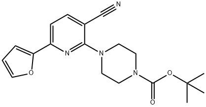 tert-butyl 4-[3-cyano-6-(furan-2-yl)pyridin-2-yl]piperazine-1-carboxylate 化学構造式