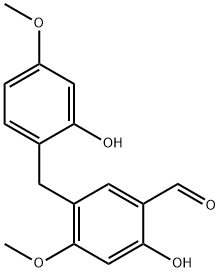 2-ヒドロキシ-5-(2-ヒドロキシ-4-メトキシベンジル)-4-メトキシベンズアルデヒド 化学構造式