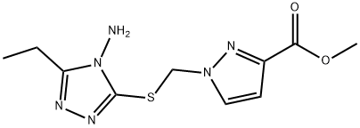 methyl 1-{[(4-amino-5-ethyl-4H-1,2,4-triazol-3-yl)thio]methyl}-1H-pyrazole-3-carboxylate Struktur