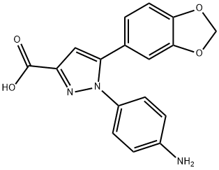 1-(4-aminophenyl)-5-(2H-1,3-benzodioxol-5-yl)-1H-pyrazole-3-carboxylic acid, 957505-46-3, 结构式