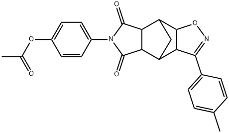 4-(5,7-dioxo-3-(p-tolyl)-4a,5,7,7a,8,8a-hexahydro-3aH-4,8-methanoisoxazolo[4,5-f]isoindol-6(4H)-yl)phenyl acetate Struktur