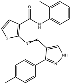 (E)-N-(o-tolyl)-2-(((3-(p-tolyl)-1H-pyrazol-4-yl)methylene)amino)thiophene-3-carboxamide Structure