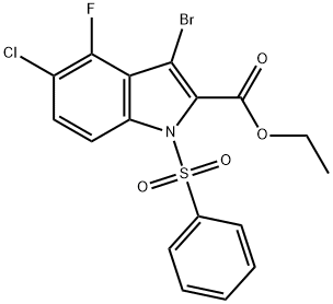 1-Benzenesulfony-3-bromo-5-chloro-4-fluoro-1H-indole-2-carboxylic acid ethyl ester Structure
