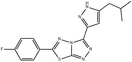 6-(4-fluorophenyl)-3-[5-(2-methylpropyl)-1H-pyrazol-3-yl][1,2,4]triazolo[3,4-b][1,3,4]thiadiazole Struktur
