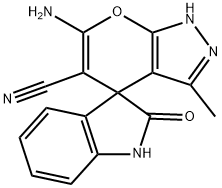 6'-amino-3'-methyl-2-oxo-1,2-dihydro-1'H-spiro[indole-3,4'-pyrano[2,3-c]pyrazole]-5'-carbonitrile 结构式