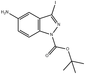 5-Amino-3-iodo-indazole-1-carboxylic acid tert-butyl ester 化学構造式