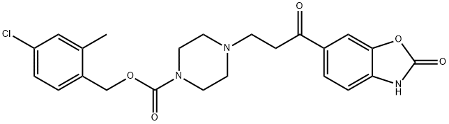 4-Chloro-2-methylbenzyl 4-(3-oxo-3-(2-oxo-2,3-dihydrobenzo[d]oxazol-6-yl)propyl)piperazine-1-carboxylate Struktur