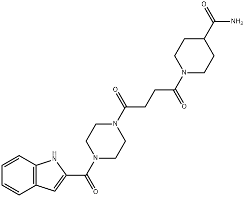 1-{4-[4-(1H-indol-2-ylcarbonyl)piperazin-1-yl]-4-oxobutanoyl}piperidine-4-carboxamide 化学構造式