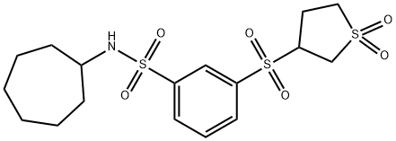 N-cycloheptyl-3-[(1,1-dioxidotetrahydro-3-thienyl)sulfonyl]benzenesulfonamide 化学構造式