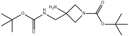 3-氨基-3-(((叔丁氧基羰基)氨基)甲基)氮杂环丁烷-1-羧酸叔丁酯,1158759-57-9,结构式
