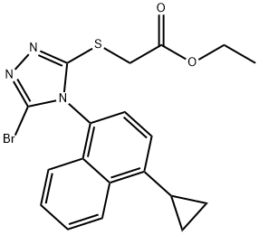 Acetic acid, 2-[[5-bromo-4-(4-cyclopropyl-1-naphthalenyl)-4H-1,2,4-triazol-3-yl]thio]-, ethyl ester 化学構造式