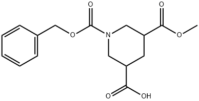 1-(benzyloxycarbonyl)-5-(methoxycarbonyl)piperidine-3-carboxylic acid 化学構造式