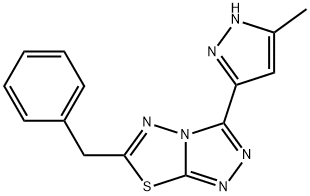 6-benzyl-3-(3-methyl-1H-pyrazol-5-yl)[1,2,4]triazolo[3,4-b][1,3,4]thiadiazole Struktur