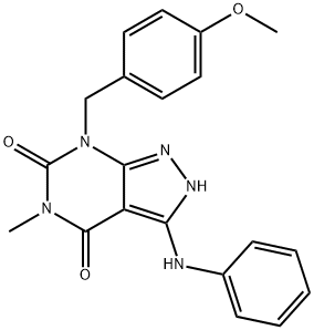 7-(4-メトキシベンジル)-5-メチル-3-(フェニルアミノ)-2H-ピラゾロ[3,4-D]ピリミジン-4,6(5H,7H)-ジオン 化学構造式
