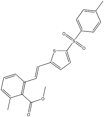 2-Methyl-6-{2-[5-(toluene-4-sulfonyl)-thiophen-2-yl]-vinyl}-benzoic acid methyl ester Struktur