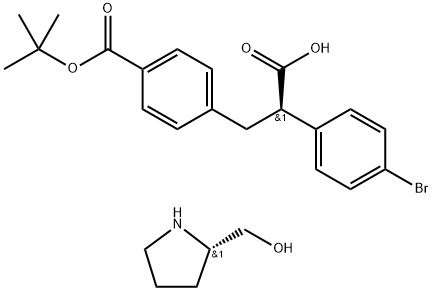 (R)-2-(4-bromophenyl)-3-(4-tert-butoxycarbonylphenyl)propionate (S)-2-hydroxymethyl pyrrolidinium Struktur