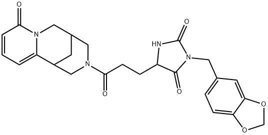 3-(benzo[d][1,3]dioxol-5-ylmethyl)-5-(3-oxo-3-(8-oxo-5,6-dihydro-1H-1,5-methanopyrido[1,2-a][1,5]diazocin-3(2H,4H,8H)-yl)propyl)imidazolidine-2,4-dione,1214857-49-4,结构式