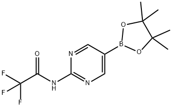 2,2,2-三氟-N-(5-(4,4,5,5-四甲基-1,3,2-二氧硼杂环戊烷-2-基)嘧啶-2-基)乙酰胺, 1218789-37-7, 结构式