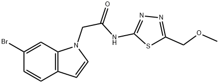 2-(6-bromo-1H-indol-1-yl)-N-[(2E)-5-(methoxymethyl)-1,3,4-thiadiazol-2(3H)-ylidene]acetamide Struktur