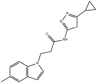 N-[(2E)-5-cyclopropyl-1,3,4-thiadiazol-2(3H)-ylidene]-3-(5-methyl-1H-indol-1-yl)propanamide Struktur