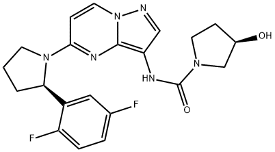 (R)-N-(5-((R)-2-(2,5-difluorophenyl)pyrrolidin-1-yl)pyrazolo[1,5-a]pyrimidin-3-yl)-3-hydroxypyrrolidine-1-carboxamide 化学構造式