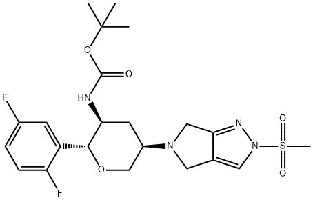 tert-butyl {(2R,3S,5R)-2-(2,5-difluorophenyl)-5-[2-(methylsulfonyl)-2,6-dihydropyrrolo[3,4-c]pyrazol-5(4H)-yl]tetrahydro-2H-pyran-3-yl}carbamate Structure