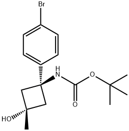 tert-butyl trans-1-(4-bromophenyl)-3-hydroxy-3-methylcyclobutylcarbamate 化学構造式