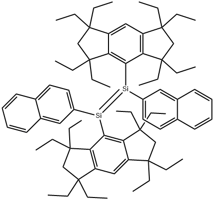 (E)-1,2-ビス(2-ナフチル)-1,2-ビス(1,1,3,3,5,5,7,7-オクタエチル-1,2,3,5,6,7-ヘキサヒドロ-s-インダセン-4-イル)ジシレン 化学構造式