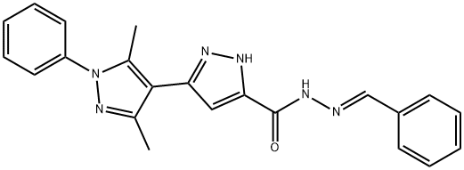 3',5'-dimethyl-1'-phenyl-N'-[(E)-phenylmethylidene]-1H,1'H-3,4'-bipyrazole-5-carbohydrazide Struktur