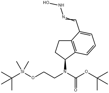 Carbamic acid,N-[(1S)-2,3-dihydro-4-[(hydroxyamino)iminomethyl]-1H-inden-1-yl]-N-[2-[[(1,1-dimethylethyl)dimethylsilyl]oxy]ethyl]-, 1,1-dimethylethyl ester Struktur