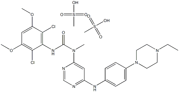 Urea, N'-(2,6-dichloro-3,5-dimethoxyphenyl)-N-[6-[[4-(4-ethyl-1-piperazinyl)phenyl]amino]-4-pyrimidinyl]-N-methyl-, methanesulfonate
Methyl sulfonate Struktur
